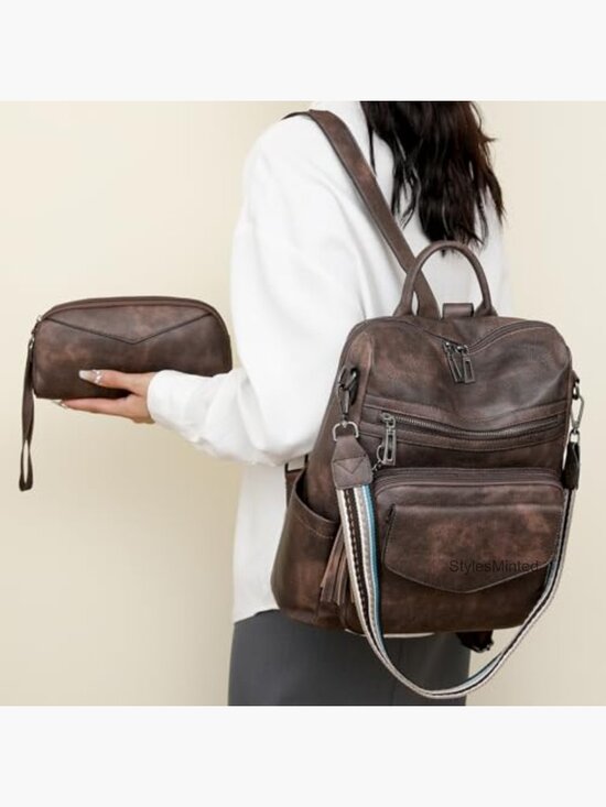 Vintage Leather Backpack Purse Convertible Shoulder Bag Large Capacity Travel main image 5